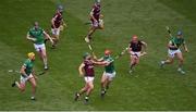 3 July 2022; Fintan Burke of Galway in action against Barry Nash of Limerick during the GAA Hurling All-Ireland Senior Championship Semi-Final match between Limerick and Galway at Croke Park in Dublin. Photo by Daire Brennan/Sportsfile