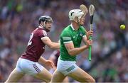3 July 2022; Kyle Hayes of Limerick in action against Joseph Cooney of Galway during the GAA Hurling All-Ireland Senior Championship Semi-Final match between Limerick and Galway at Croke Park in Dublin. Photo by Stephen McCarthy/Sportsfile