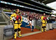 3 July 2022; Lifeboat volunteers Jen Harris and Damien Payne at the tunnel as Galway players run out as the Volunteer Lifeboat crew from around Ireland promote the RNLI’s drowning prevention partnership with the GAA on the pitch at Croke Park during the GAA Hurling All-Ireland Senior Championship Semi-Final between Limerick and Galway. Photo by David Fitzgerald/Sportsfile