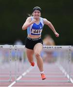 3 July 2022; Amy Rose Kelly of South Galway A.C. on her way to finishing second in the Girls U16's 80m Hurdles during day one of the Irish Life Health National Juvenile Track and Field Championships at Tullamore in Offaly. Photo by George Tewkesbury/Sportsfile