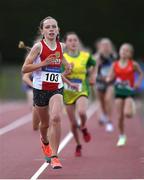 3 July 2022; Aisling Kelly of Ennis Track A.C. on her way to winning the Girl's U13's 600m during day one of the Irish Life Health National Juvenile Track and Field Championships at Tullamore in Offaly. Photo by George Tewkesbury/Sportsfile