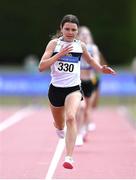 3 July 2022; Emily Bolton of Donore Harriers on her way to winning the Girl's U15's 800m during day one of the Irish Life Health National Juvenile Track and Field Championships at Tullamore in Offaly. Photo by George Tewkesbury/Sportsfile