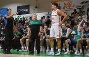 3 July 2022; Ireland head coach Mark Keenan and Natan Jurkovitz of Switzerland during the FIBA EuroBasket 2025 Pre-Qualifier First Round Group A match between Ireland and Switzerland at National Basketball Arena in Dublin. Photo by Ramsey Cardy/Sportsfile