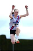 3 July 2022; Molly Mullally of Dundrum South Dublin A.C. competing in the Girl's U18' Triple Jump during day one of the Irish Life Health National Juvenile Track and Field Championships at Tullamore in Offaly. Photo by George Tewkesbury/Sportsfile