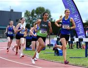 3 July 2022; Sholah Lawrence of Ace Athletics A.C., left, and Goda Buivydyte of Celtic DCH A.C. competing in the Girl's U15's 800m during day one of the Irish Life Health National Juvenile Track and Field Championships at Tullamore in Offaly. Photo by George Tewkesbury/Sportsfile