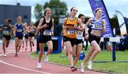 3 July 2022; Emer Mckee of Willowfield Harriers, left, leading the field with Lauren Dinan of Leevale A.C. while competing in the Girl's U15 800m during day one of the Irish Life Health National Juvenile Track and Field Championships at Tullamore in Offaly. Photo by George Tewkesbury/Sportsfile