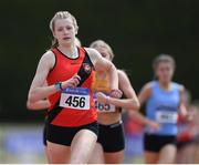 3 July 2022; Saoirse Fitzgerald of Lucan Harriers A.C. on her way to winning the Girl's U16 800m during day one of the Irish Life Health National Juvenile Track and Field Championships at Tullamore in Offaly. Photo by George Tewkesbury/Sportsfile