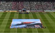 3 July 2022; Volunteer Lifeboat crew from around Ireland promote the RNLI’s drowning prevention partnership with the GAA on the pitch at Croke Park during the GAA Hurling All-Ireland Senior Championship Semi-Final between Limerick and Galway. Photo by Daire Brennan/Sportsfile