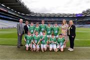 3 July 2022; Leas-Uachtarán Chumann Lúthchleas Gael John Murphy, Cumann na mBunscol Chairperson Mairéad O'Callaghan, Uachtarán an Cumann Camógaíochta Hilda Breslin, Mini-games representative Bernie Ryan, with the Limerick team, back row, left to right, Matt Cronin, Scoil Treasa Naofa, Cill Floinn, Ciarraí, Alan O'Connor, Scoil Náisiúnta Naomh Eirc, Ard Fhearta, Ciarraí, Pádraig Hanley, Doon CBS, Doon, Eoin Mangan, Abbeydorney NS, Kerry, Jason Ryan, Knockainey NS, Hospital, Limerick, front row, left to right, Kevin Sexton, Ahalin NS, Ballingarry, Limerick, Jack Dineen, Aghabullogue NS, Coachford, Cork, Oisín O'Neill, Anacarty, Mealclye, Tipperary, Ronan Dynes, St Michael's PS, Ravenhill Road, Down, Sam O'Leary, Watergrasshill NS, Cork, ahead of the INTO Cumann na mBunscol GAA Respect Exhibition Go Games before the GAA Hurling All-Ireland Senior Championship Semi-Final match between Limerick and Galway at Croke Park in Dublin. Photo by Daire Brennan/Sportsfile