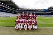 3 July 2022; The Galway team, back row, left to right, Dáithí O'Reilly, Clea PS, Keady, Armagh, Ross Larkin, St Colmcille's NS, Knocklyon, Dublin, Isaac Hassett, Scoil na Mainistreach, Quin, Clare, Conor Coffey, Toonagh NS, Ennis, Clare, Hugh McGinn, St Patrick's BNS, Carndonagh, Donegal, front row, left to right, Peter O'Callaghan, St Mary's PS, Tassagh, Armagh, Calum Galvin, St Patrick's NS, Diswellstown Raod, Castleknock, Dublin, Conall McCaffrey, Holy Family PS, Brookmount Road, Omagh, Tyrone, Niall Kane, Scoil Éanna, Bullaun, Loughrea, Galway, Gabriel Stitt, Christ the Redeemer PS, Belfast, Antrim, ahead of the INTO Cumann na mBunscol GAA Respect Exhibition Go Games before the GAA Hurling All-Ireland Senior Championship Semi-Final match between Limerick and Galway at Croke Park in Dublin. Photo by Daire Brennan/Sportsfile