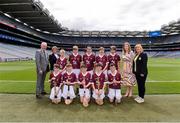 3 July 2022; Leas-Uachtarán Chumann Lúthchleas Gael John Murphy, Cumann na mBunscol Chairperson Mairéad O'Callaghan, Uachtarán an Cumann Camógaíochta Hilda Breslin, Mini-games representative Bernie Ryan, with the Galway team, back row, left to right, Dáithí O'Reilly, Clea PS, Keady, Armagh, Ross Larkin, St Colmcille's NS, Knocklyon, Dublin, Isaac Hassett, Scoil na Mainistreach, Quin, Clare, Conor Coffey, Toonagh NS, Ennis, Clare, Hugh McGinn, St Patrick's BNS, Carndonagh, Donegal, front row, left to right, Peter O'Callaghan, St Mary's PS, Tassagh, Armagh, Calum Galvin, St Patrick's NS, Diswellstown Raod, Castleknock, Dublin, Conall McCaffrey, Holy Family PS, Brookmount Road, Omagh, Tyrone, Niall Kane, Scoil Éanna, Bullaun, Loughrea, Galway, Gabriel Stitt, Christ the Redeemer PS, Belfast, Antrim, ahead of the INTO Cumann na mBunscol GAA Respect Exhibition Go Games before the GAA Hurling All-Ireland Senior Championship Semi-Final match between Limerick and Galway at Croke Park in Dublin. Photo by Daire Brennan/Sportsfile