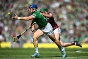 3 July 2022; Mike Casey of Limerick in action against Brian Concannon of Galway during the GAA Hurling All-Ireland Senior Championship Semi-Final match between Limerick and Galway at Croke Park in Dublin. Photo by David Fitzgerald/Sportsfile