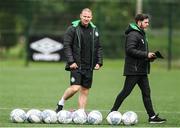 4 July 2022; Assistant coach Glenn Cronin and manager Stephen Bradley during a Shamrock Rovers training session at Roadstone Group Sports Club in Dublin. Photo by Harry Murphy/Sportsfile