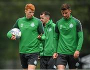 4 July 2022; Rory Gaffney speaks with Ronan Finn during a Shamrock Rovers training session at Roadstone Group Sports Club in Dublin. Photo by Harry Murphy/Sportsfile