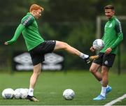 4 July 2022; Rory Gaffney, left, and Ronan Finn during a Shamrock Rovers training session at Roadstone Group Sports Club in Dublin. Photo by Harry Murphy/Sportsfile