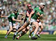 3 July 2022; Kyle Hayes of Limerick in action against Ronan Glennon of Galway during the GAA Hurling All-Ireland Senior Championship Semi-Final match between Limerick and Galway at Croke Park in Dublin. Photo by David Fitzgerald/Sportsfile