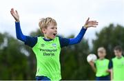 4 July 2022; Ryan Gordon during the INTERSPORT Elverys FAI Summer Soccer Schools at Curracloe United FC in Ballaghablake, Wexford. Photo by Piaras Ó Mídheach/Sportsfile