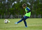 4 July 2022; Seámie Whelan during the INTERSPORT Elverys FAI Summer Soccer Schools at Curracloe United FC in Ballaghablake, Wexford. Photo by Piaras Ó Mídheach/Sportsfile