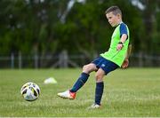 4 July 2022; Noah Kenny during the INTERSPORT Elverys FAI Summer Soccer Schools at Curracloe United FC in Ballaghablake, Wexford. Photo by Piaras Ó Mídheach/Sportsfile