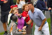 4 July 2022; Former footballer Niall Quinn stops for a selfie during day one of the JP McManus Pro-Am at Adare Manor Golf Club in Adare, Limerick. Photo by Eóin Noonan/Sportsfile