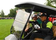 4 July 2022; Tiger Woods of USA drives his golf buggy during day one of the JP McManus Pro-Am at Adare Manor Golf Club in Adare, Limerick. Photo by Ramsey Cardy/Sportsfile