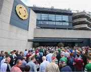3 July 2022; Supporters wait to enter Croke Park for the GAA Hurling All-Ireland Senior Championship Semi-Final match between Limerick and Galway in Dublin. Photo by Stephen McCarthy/Sportsfile