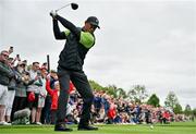 4 July 2022; Tiger Woods of USA tees off on the ninth during day one of the JP McManus Pro-Am at Adare Manor Golf Club in Adare, Limerick. Photo by Eóin Noonan/Sportsfile