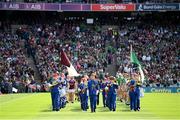 3 July 2022; The Artane School of Music band lead the pre-match parade during the GAA Hurling All-Ireland Senior Championship Semi-Final match between Limerick and Galway at Croke Park in Dublin. Photo by Stephen McCarthy/Sportsfile