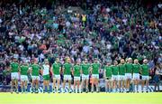 3 July 2022; Limerick players stand for the playing of the National Anthem during the GAA Hurling All-Ireland Senior Championship Semi-Final match between Limerick and Galway at Croke Park in Dublin. Photo by Stephen McCarthy/Sportsfile
