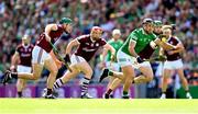 3 July 2022; Darragh O'Donovan of Limerick in action against David Burke of Galway during the GAA Hurling All-Ireland Senior Championship Semi-Final match between Limerick and Galway at Croke Park in Dublin. Photo by Stephen McCarthy/Sportsfile