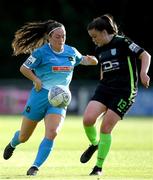 4 July 2022; Alannah McEvoy of Peamount United in action against Aoife Brophy of DLR Waves during the SSE Airtricity Women's National League match between DLR Waves and Peamount United at UCD Bowl in Belfield, Dublin. Photo by George Tewkesbury/Sportsfile