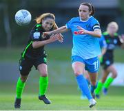4 July 2022; Áine O'Gorman of Peamount United in action against Louise Corrigan of DLR Waves during the SSE Airtricity Women's National League match between DLR Waves and Peamount United at UCD Bowl in Belfield, Dublin. Photo by George Tewkesbury/Sportsfile