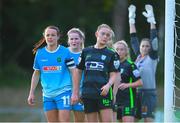 4 July 2022; Áine O'Gorman of Peamount United and Katie Malone of DLR Waves prepare for a corner kick during the SSE Airtricity Women's National League match between DLR Waves and Peamount United at UCD Bowl in Belfield, Dublin. Photo by George Tewkesbury/Sportsfile