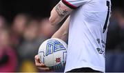 1 July 2022; A detailed view of a tattoo on the arm of Darragh Leahy of Dundalk during the SSE Airtricity League Premier Division match between Dundalk and UCD at Oriel Park in Dundalk, Louth. Photo by Harry Murphy/Sportsfile