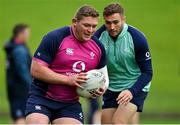 5 July 2022; Tadhg Furlong, left, and Jordan Larmour during Ireland rugby squad training at North Harbour Stadium in Auckland, New Zealand. Photo by Brendan Moran/Sportsfile