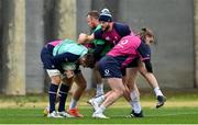 5 July 2022; Ireland players, from left, Jack Conan, Ed Byrne, Robbie Henshaw and Mack Hansen during rugby squad training at North Harbour Stadium in Auckland, New Zealand. Photo by Brendan Moran/Sportsfile