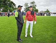 4 July 2022; Jordan Speith of USA speaking to Tiger Woods of USA during day one of the JP McManus Pro-Am at Adare Manor Golf Club in Adare, Limerick. Photo by Eóin Noonan/Sportsfile