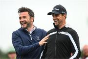 5 July 2022; Westlife members Shane Filan, left, and Kian Egan on the 16th tee box during day two of the JP McManus Pro-Am at Adare Manor Golf Club in Adare, Limerick. Photo by Ramsey Cardy/Sportsfile