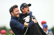 5 July 2022; Westlife members Shane Filan, left, and Kian Egan on the 16th tee box during day two of the JP McManus Pro-Am at Adare Manor Golf Club in Adare, Limerick. Photo by Ramsey Cardy/Sportsfile