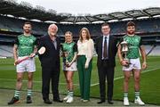 5 July 2022; In attendance, from left, Antrim hurler Neil McManus, event sponsor Martin Donnelly, Antrim Camogie player Roisin McCormack, President of the Camogie Association Hilda Breslin, Ard Stiúrthóir of the GAA Tom Ryan and Poc Fada 2021 Champion Colin Ryan of Limerick during the launch of the M. Donnelly GAA Poc Fada All-Ireland finals launch at Croke Park in Dublin. Photo by David Fitzgerald/Sportsfile