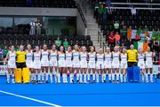 5 July 2022; Ireland players stand for the playing of the National Anthem before the FIH Women's Hockey World Cup Pool A match between Ireland and Chile at Wagener Stadium in Amstelveen, Netherlands. Photo by Patrick Goosen/Sportsfile