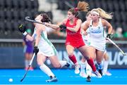 5 July 2022; Roisin Upton of Ireland is fouled by Camila Caram of Chile during the FIH Women's Hockey World Cup Pool A match between Ireland and Chile at Wagener Stadium in Amstelveen, Netherlands. Photo by Patrick Goosen/Sportsfile