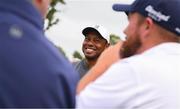 5 July 2022; Tiger Woods of USA and Shane Lowry of Ireland, right, at the 1st tee box during day two of the JP McManus Pro-Am at Adare Manor Golf Club in Adare, Limerick. Photo by Ramsey Cardy/Sportsfile