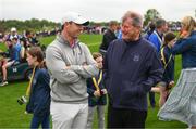 5 July 2022; Rory McIlroy of Northern Ireland, left, in conversation with JP McManus during day two of the JP McManus Pro-Am at Adare Manor Golf Club in Adare, Limerick. Photo by Ramsey Cardy/Sportsfile