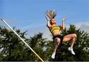 5 July 2022; Una Brice of Leevale AC, Cork, celebrates a clearance whilst competing in the Cork 96 FM women's pole vault during the BAM Cork City Sports at Munster Technological University Athletics Stadium in Bishopstown, Cork. Photo by Sam Barnes/Sportsfile