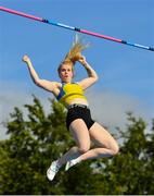 5 July 2022; Clodagh Walsh of Abbey Striders AC, Cork, celebrates a clearance whilst competing in the Cork 96 FM women's pole vault during the BAM Cork City Sports at Munster Technological University Athletics Stadium in Bishopstown, Cork. Photo by Sam Barnes/Sportsfile