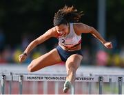 5 July 2022; Jade Barber of USA on her way to winning the O'Leary Insurance 100m Hurdles Women Race 2 during the BAM Cork City Sports at Munster Technological University Athletics Stadium in Bishopstown, Cork. Photo by Sam Barnes/Sportsfile