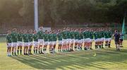 5 July 2022; Ireland players during the National Anthem before the Six Nations U20 summer series match between Ireland and England at Payanini Centre in Verona, Italy. Photo by Roberto Bregani/Sportsfile