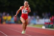 5 July 2022; Molly Scott of Ireland on her way to finishing second in the Centra Women's 100m during the BAM Cork City Sports at Munster Technological University Athletics Stadium in Bishopstown, Cork. Photo by Sam Barnes/Sportsfile