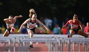 5 July 2022; Catarina Queiros of Portugal, right, on her way to winning the O'Leary Insurance 100m Hurdles Women Race 1, ahead of Eefje Boons of Netherlands, Centre, who finished second, during the BAM Cork City Sports at Munster Technological University Athletics Stadium in Bishopstown, Cork. Photo by Sam Barnes/Sportsfile